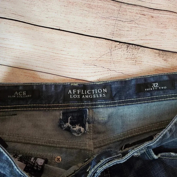 Affliction Los Angeles Men's 32x31 Ace Slim Straight Leg Distressed Jeans - Picture 10 of 12